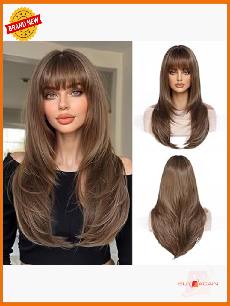 Human Hair Straight Wig With Bangs, Breathable & Heat Resistant